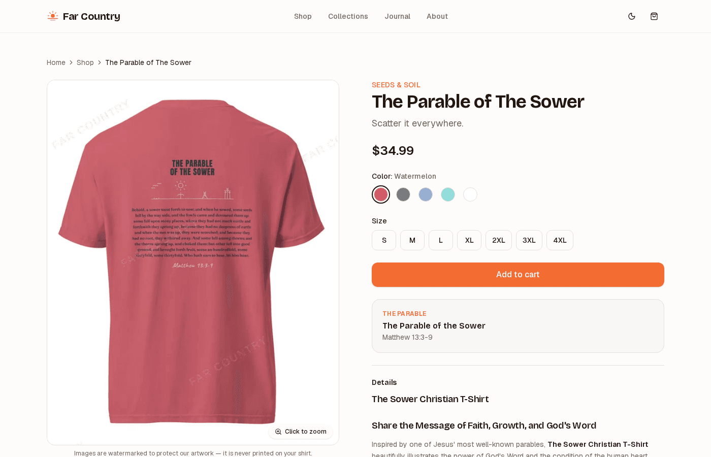 Individual product detail page with color and size selection