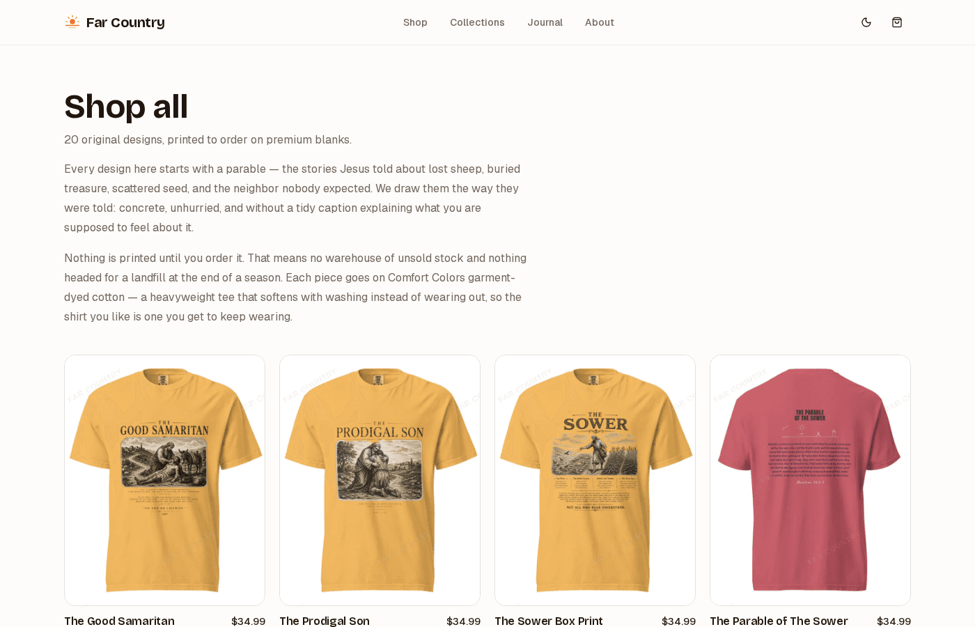 Full shop listing page with product cards