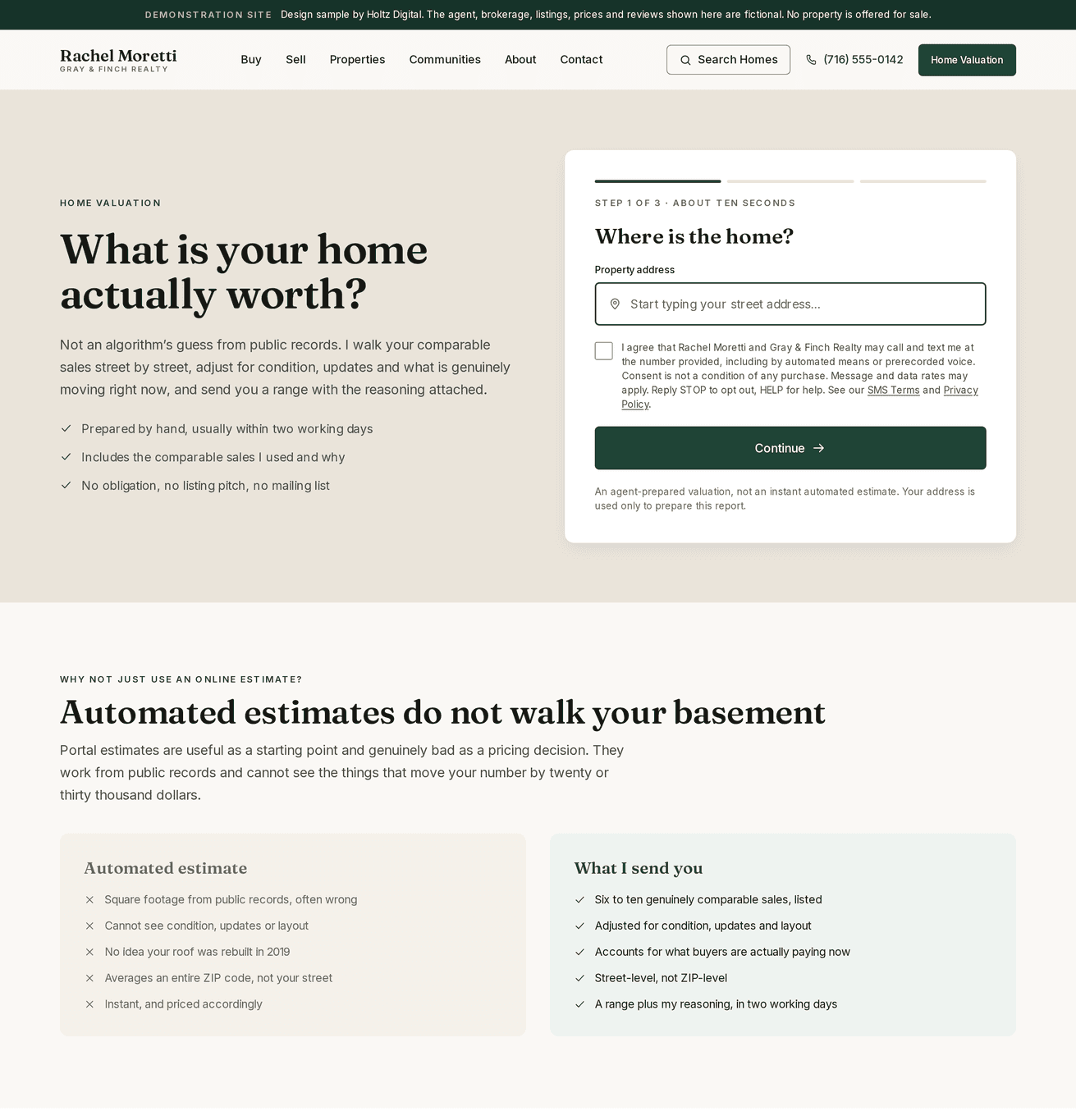 Home valuation request page, the primary seller lead path